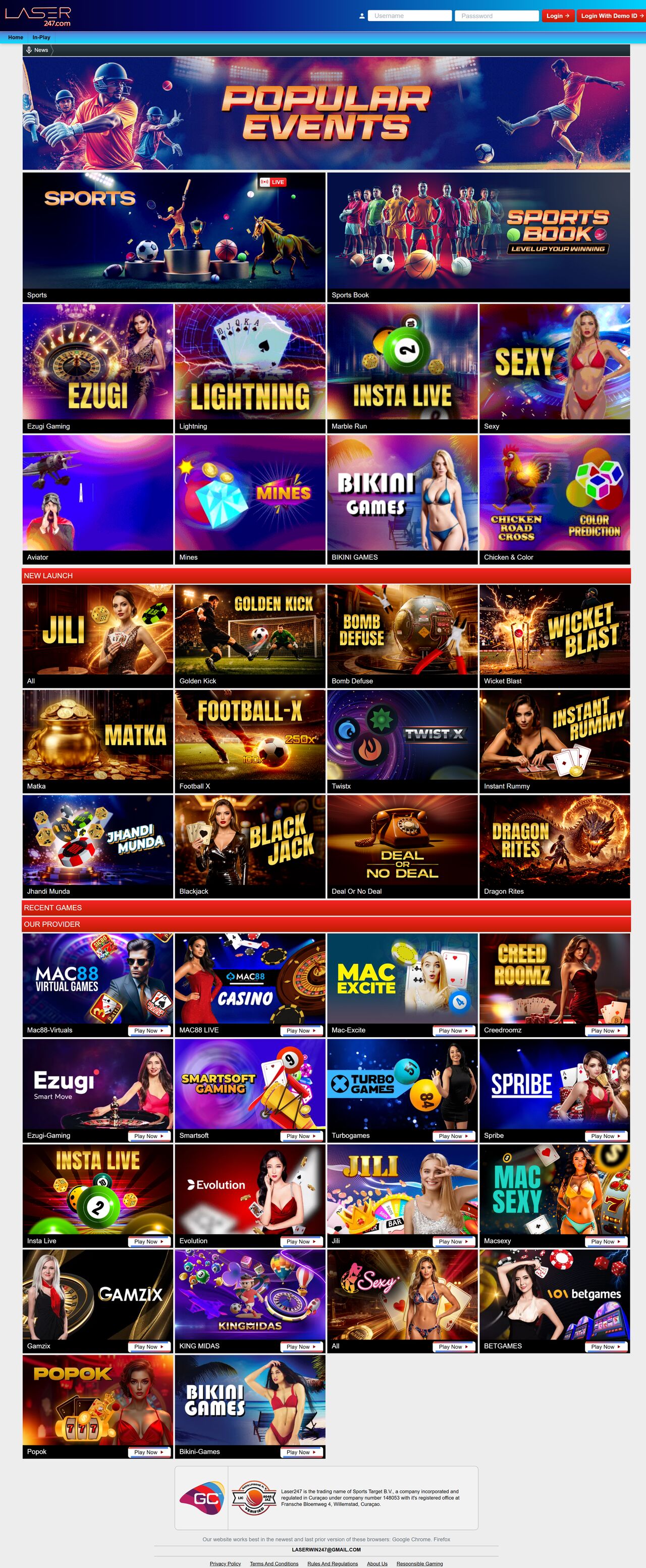 Website Like Laser247 — full page walkthrough